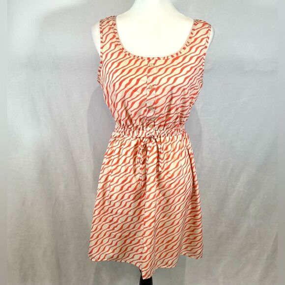 Coral and cream abstract print dress size medium - Picture 1 of 5